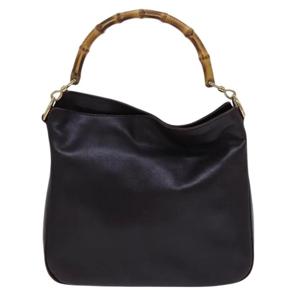 GUCCI Bamboo Hand Bag Leather 2way Brown Gold - Picture 3 of 15